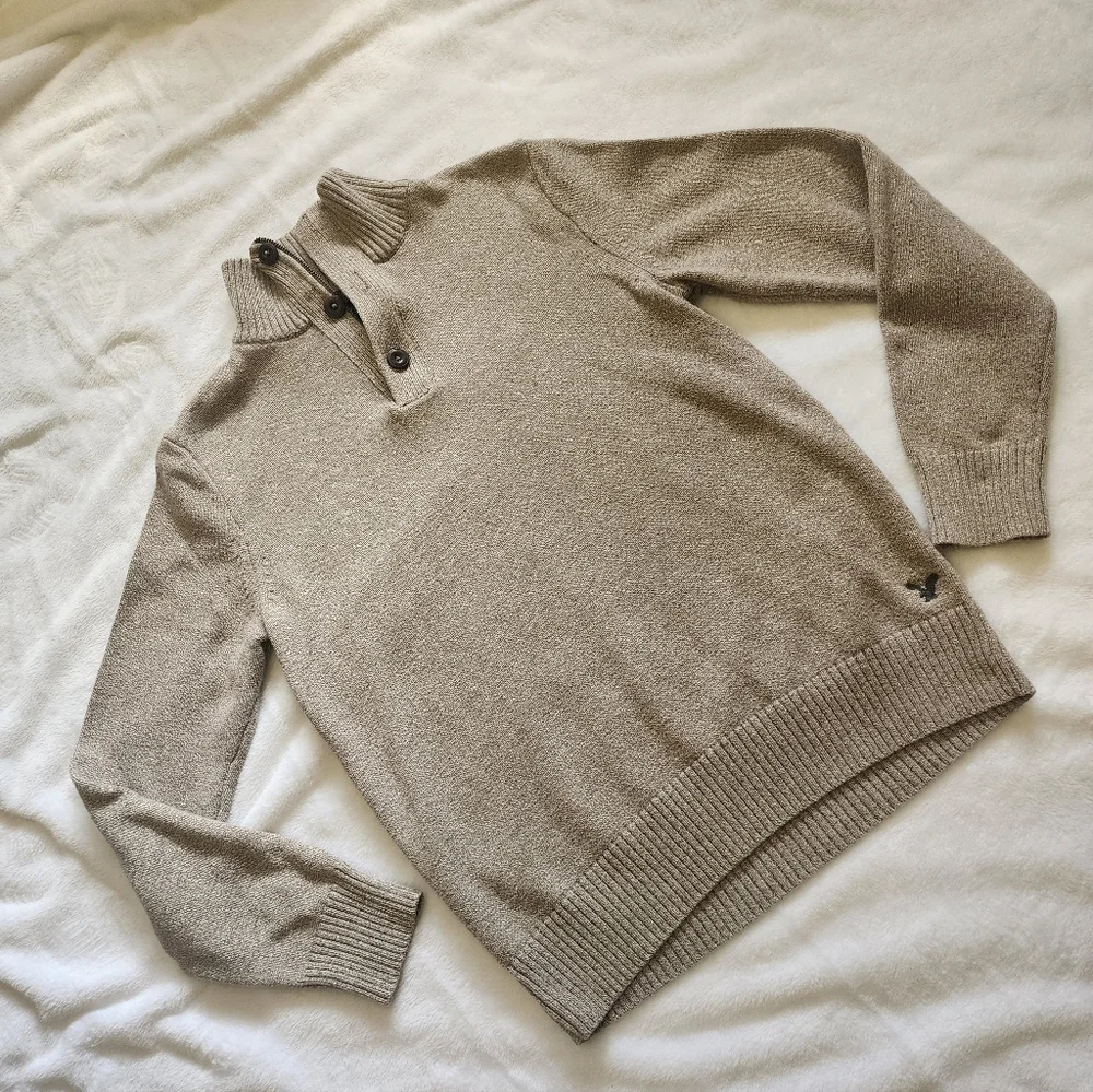 M AE  Men's Beige Sweater with Button/zip Collar